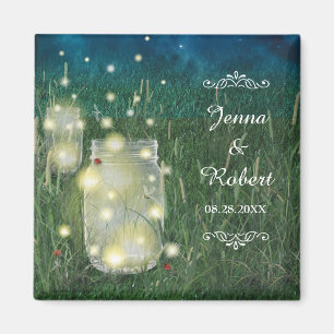 Rustic Meadow Summer Night Mason Jar and Fireflies Magnet