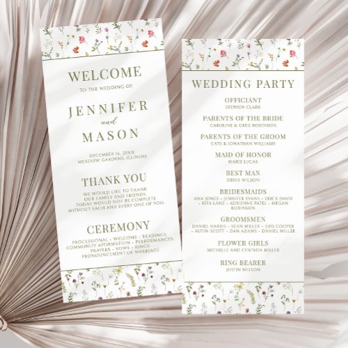 Rustic meadow wildflower wedding program cards