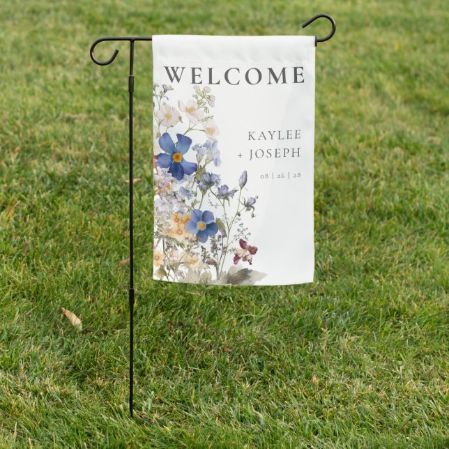 Rustic Meadow Wildflowers Purple Wedding Garden Flag (In SItu)