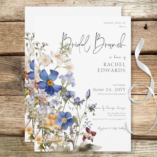 Rustic Meadow Wildflowers Watercolor Bridal Brunch Invitation