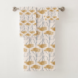 Rustic Meadow Yarrow Wildflower Botanical Ochre Bath Towel Set