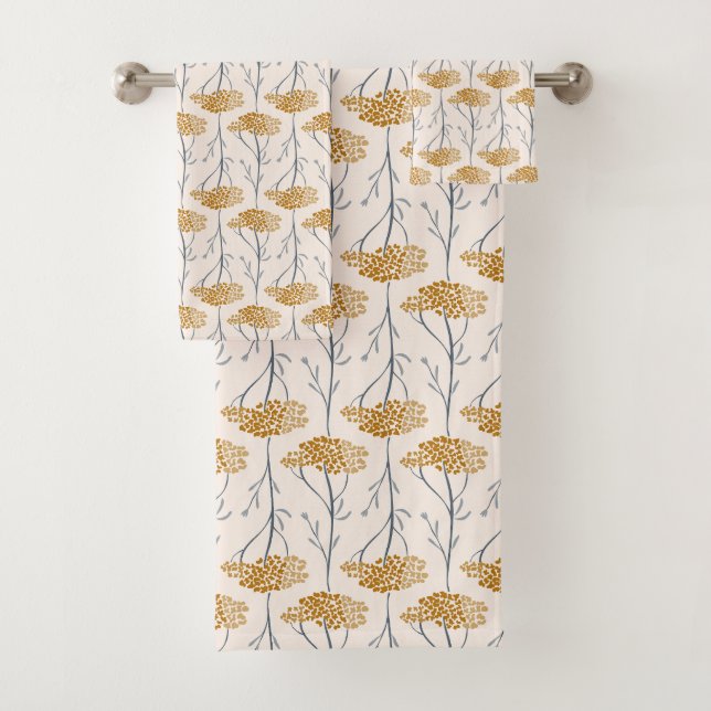 Rustic Meadow Yarrow Wildflower Botanical Ochre Bath Towel Set (Insitu)