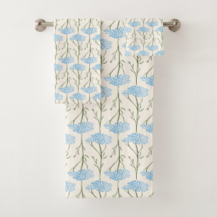 Rustic Meadow Yarrow Wildflower Botanical Sky Blue Bath Towel Set