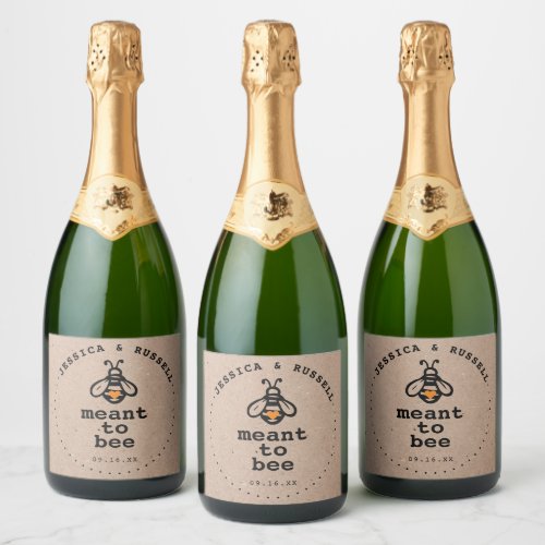 Rustic Meant To Bee Wedding Sparkling Wine Label