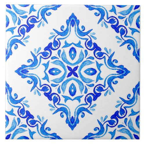 Rustic Mediterranean Blue and White Ceramic Tile