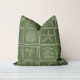 Rustic Mediterranean Coastal Tile Olive Grove Outdoor Pillow