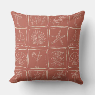 Rustic Mediterranean Coastal Tile Terracotta Outdoor Pillow