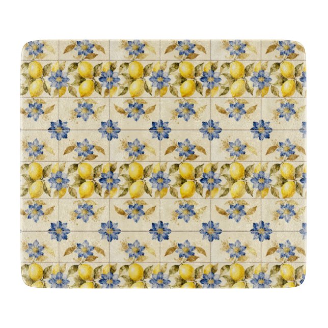 Rustic Mediterranean Lemon Tile MH26 Cutting Board (Front)