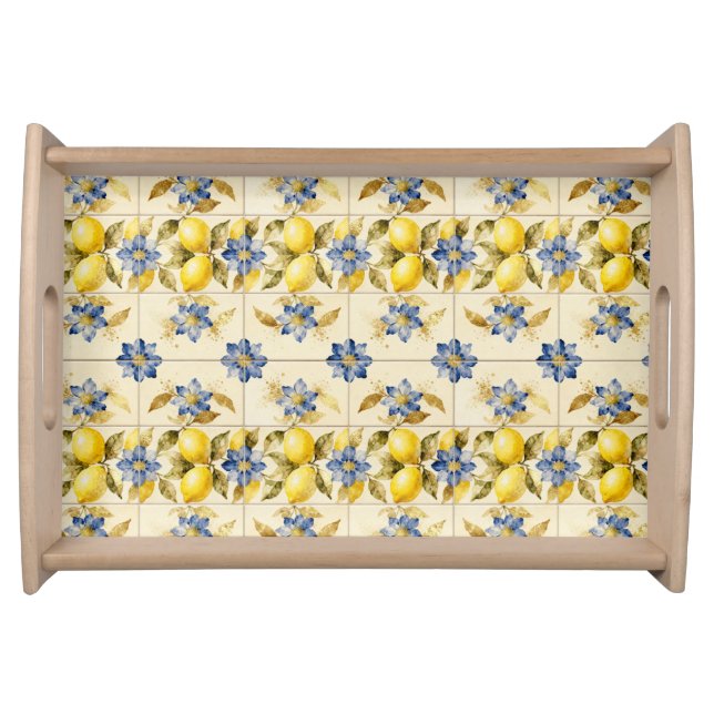 Rustic Mediterranean Lemon Tile Serving Tray MH26 (Front)