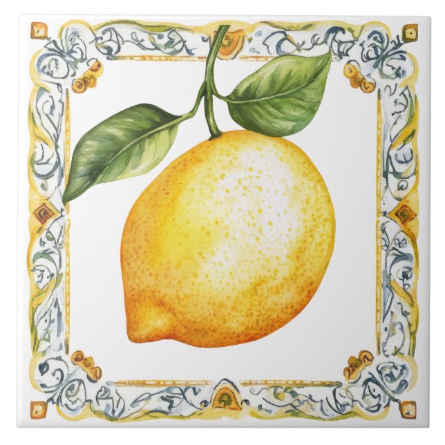 Rustic Mediterranean Lemon Tuscany Ceramic Tile (Front)