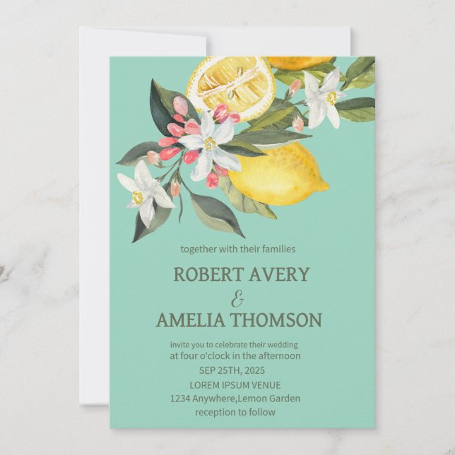 Rustic Mediterranean Lemon Wedding Invitation (Front)