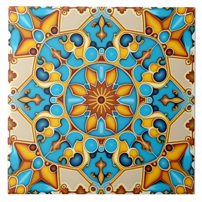 Rustic Mediterranean Spanish Azulejo Decorative Ceramic Tile (Front)