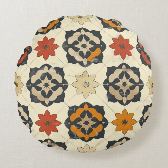Rustic Mediterranean Tile Round Pillow (Front)