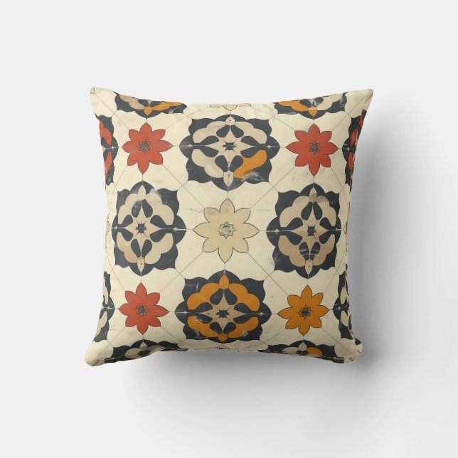 Rustic Mediterranean Tile Throw Pillow (Back)