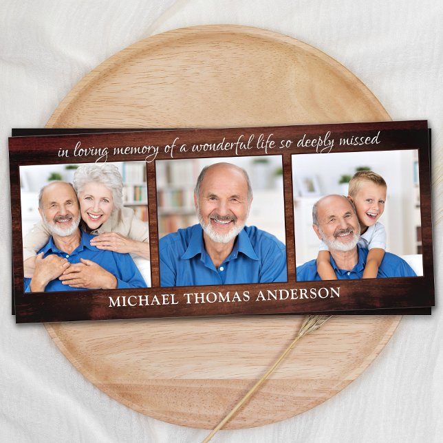 Rustic Memorial 3 Photo Funeral Prayer Bookmark (Creator Uploaded)