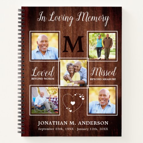 Rustic Memorial 5 Photo Budget Funeral GuestBook Notebook
