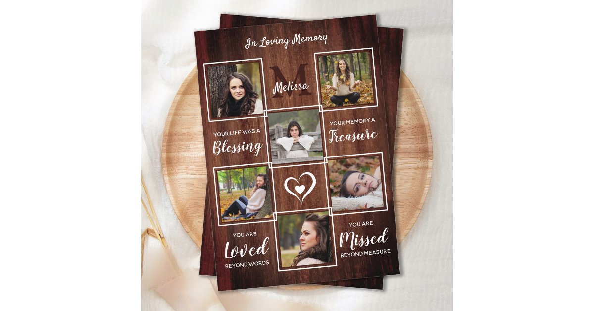 Rustic Memorial 6 Photo Collage Funeral Sympathy Thank You Card | Zazzle