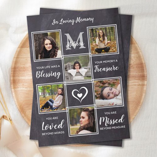 Rustic Memorial 6 Photo Collage Sympathy Funeral Thank You Card