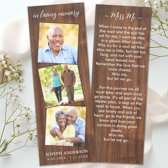 Rustic Memorial Custom 3 Photo Funeral Prayer Bookmarks (Creator Uploaded)