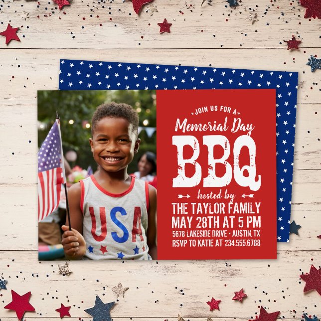 Rustic Memorial Day BBQ Photo Invitation (Creator Uploaded)