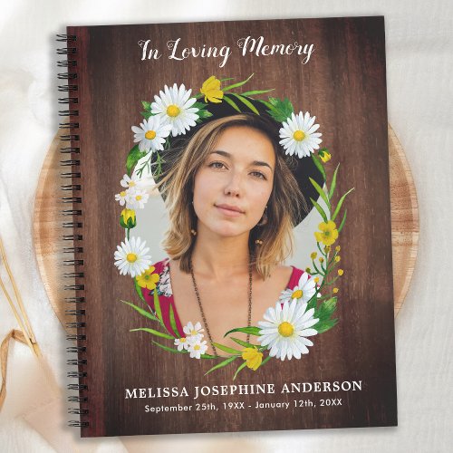 Rustic Memorial Floral Daisy Funeral Guest Book