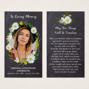 Rustic Memorial Floral Photo Funeral Prayer Card | Zazzle