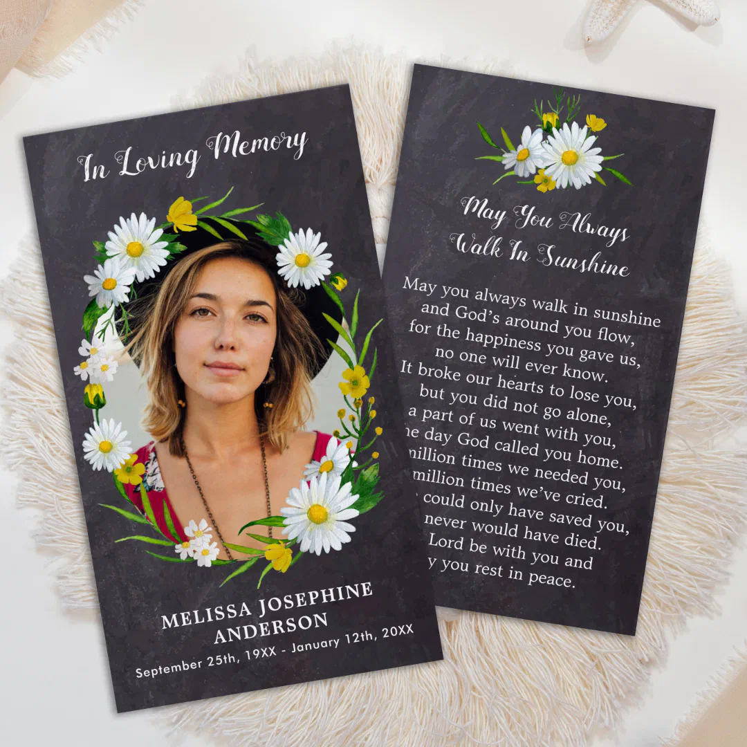 Rustic Memorial Floral Photo Funeral Prayer Card (Creator Uploaded)