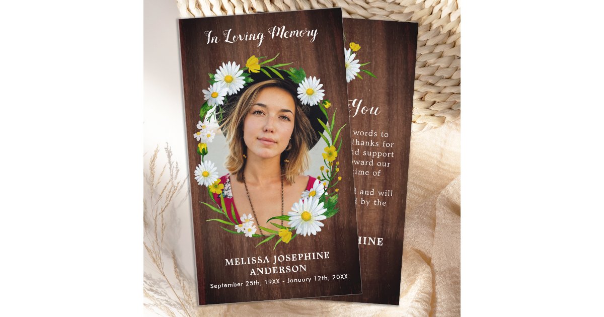 Rustic Memorial Floral Photo Funeral Thank You Note Card | Zazzle