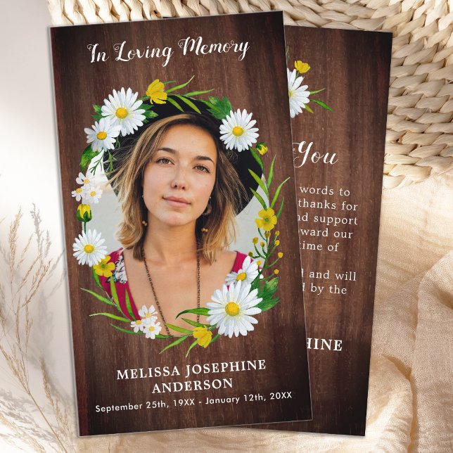 Rustic Memorial Floral Photo Funeral Thank You Note Card (Creator Uploaded)