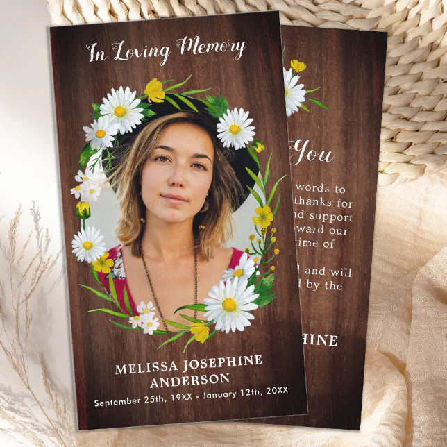 Rustic Memorial Floral Photo Funeral Thank You Note Card | Zazzle