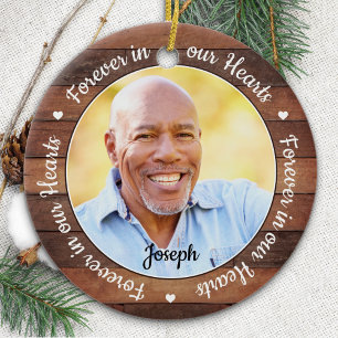Rustic Memorial Forever in our Hearts 2 Photo Ceramic Ornament