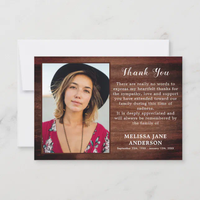 Rustic Memorial Loving Memory Sympathy Funeral Thank You Card | Zazzle