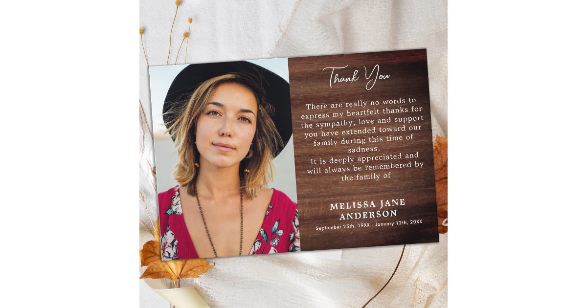 Rustic Memorial Loving Memory Sympathy Funeral Thank You Card | Zazzle