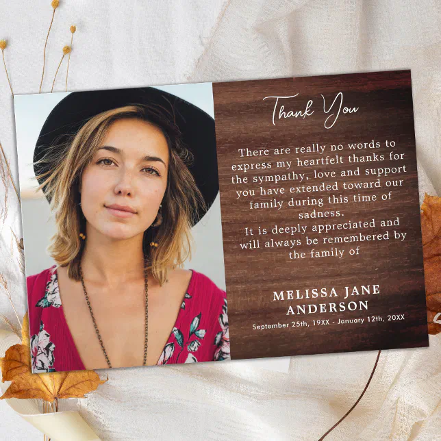 Rustic Memorial Loving Memory Sympathy Funeral Thank You Card | Zazzle
