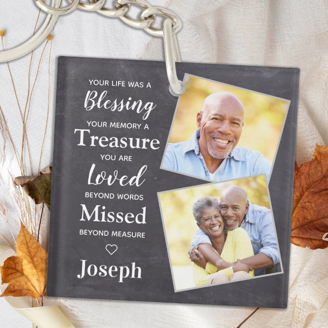 Rustic Memorial Personalized Remembrance 2 Photo  Keychain (Creator Uploaded)