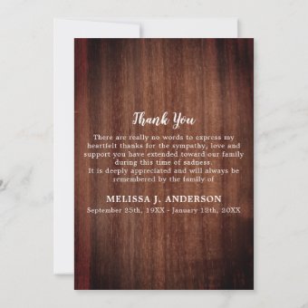 Rustic Memorial Photo Collage Sympathy Funeral Thank You Card | Zazzle