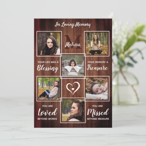 Rustic Memorial Photo Collage Sympathy Funeral Thank You Card