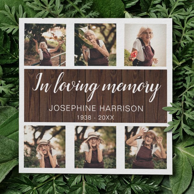 Rustic Memorial Photo Collage Sympathy Thank You Card (Creator Uploaded)