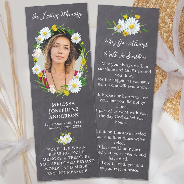 Rustic Memorial Photo Floral Funeral Prayer Card Bookmarks (Creator Uploaded)