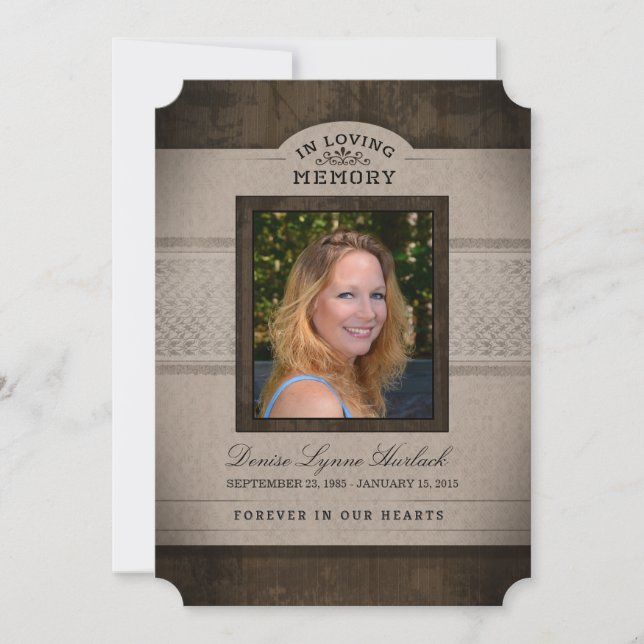 Rustic Memorial Photo Thank You Card (Front)