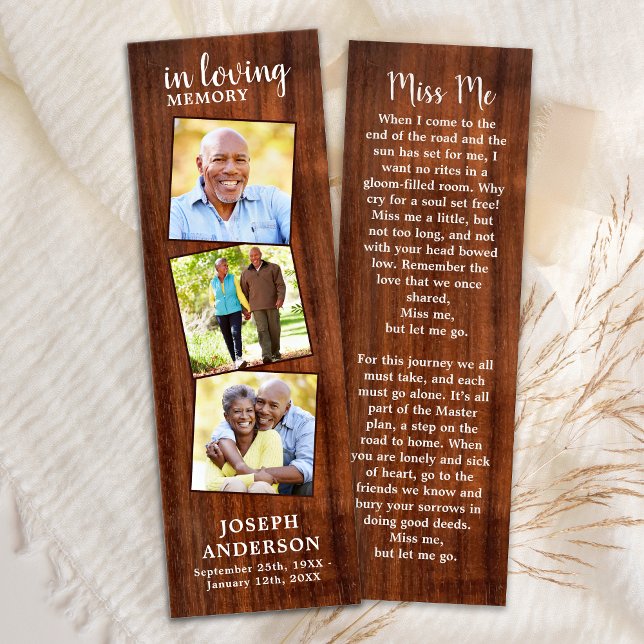 Rustic Memorial Poem 3 Photo Funeral Bookmark (Creator Uploaded)