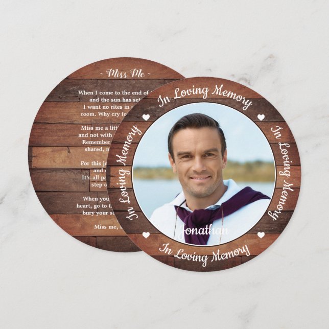 Rustic Memorial Poem Photo Funeral Prayer Card   (Front/Back)