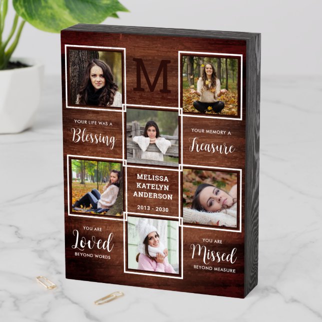 Rustic Memorial Remembrance Photo Keepsake Wooden Box Sign (In Situ Vertical)