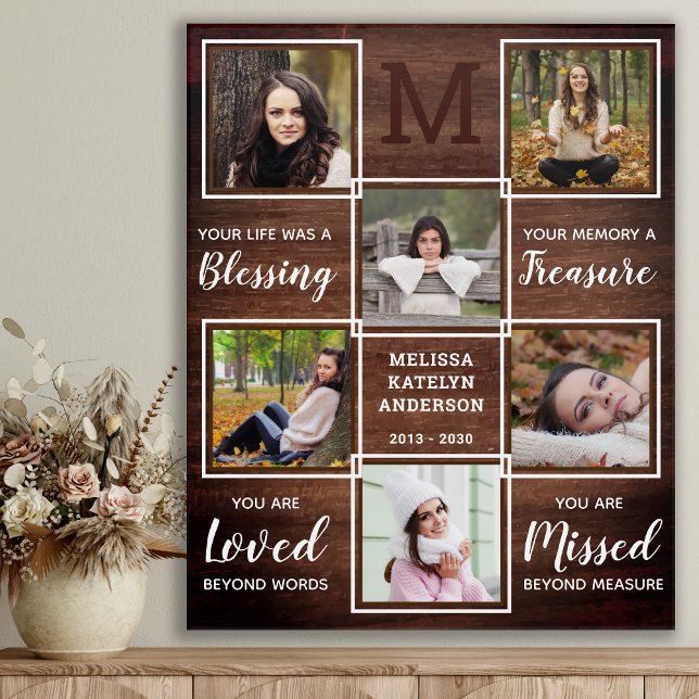 Rustic Memorial Remembrance Poem Multi Photo Acrylic Print (Creator Uploaded)