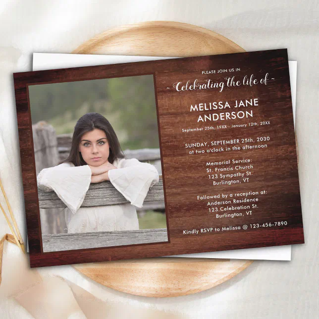 Rustic Memorial Service Celebration Of Life Photo Invitation | Zazzle