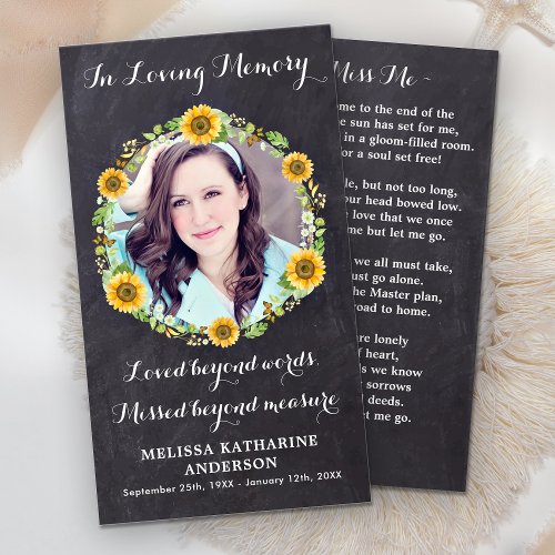 Rustic Memorial Sunflower Funeral Prayer Card