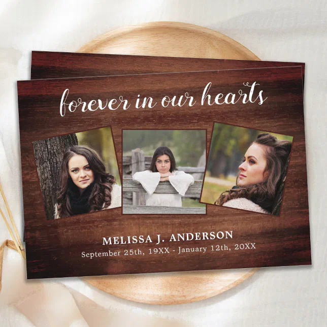Rustic Memorial Sympathy Funeral Photo Collage Thank You Card | Zazzle