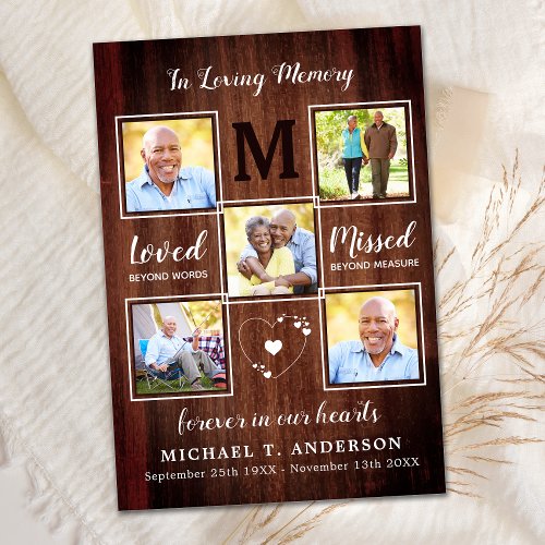 Rustic Memorial Sympathy Photo Collage Funeral  Thank You Card