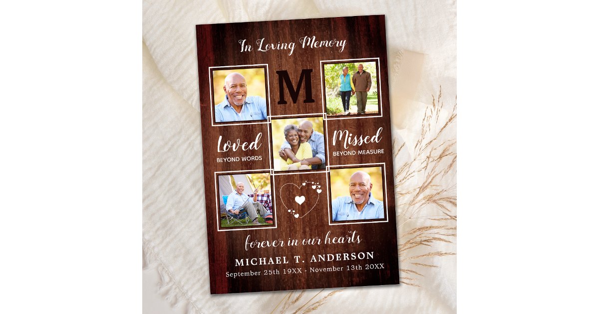 Rustic Memorial Sympathy Photo Collage Funeral Thank You Card | Zazzle
