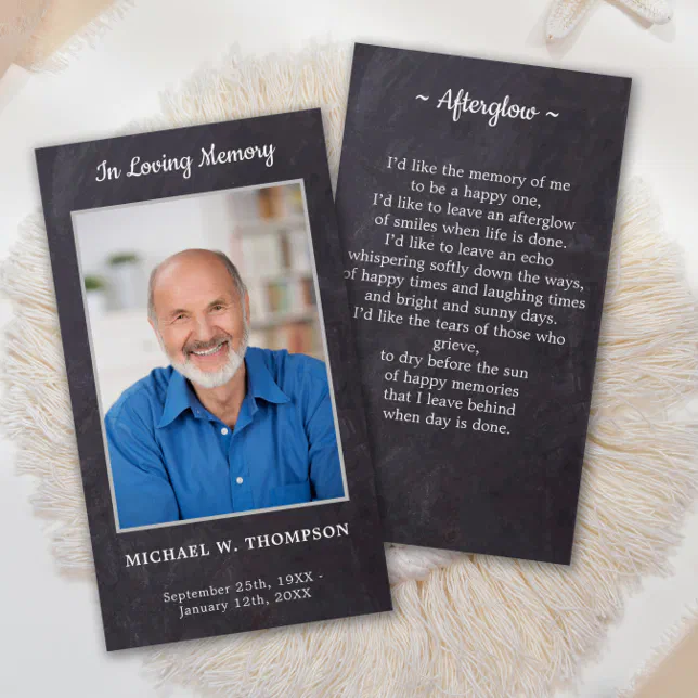 Rustic Memorial Sympathy Photo Funeral Prayer Card | Zazzle